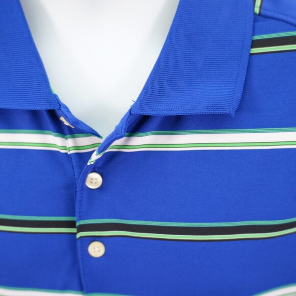 DAMAGED‎ Bolle Golf Tech Blue Green Striped Large Polo Shirt Short Sleeve - Picture 2 of 9